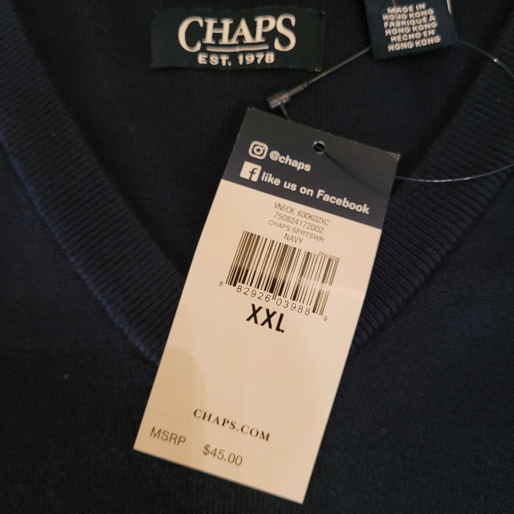 Chaps Men's navy 100% cotton vest, size XXL - NEW - Picture 5 of 6